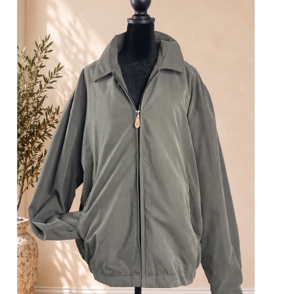 London Fog Men's Large Auburn Golf Jacket Tan Gray Full Zip Harrington Retro